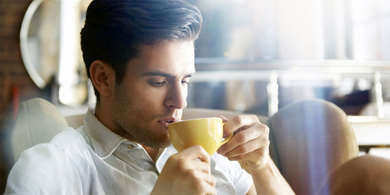 drinking coffee