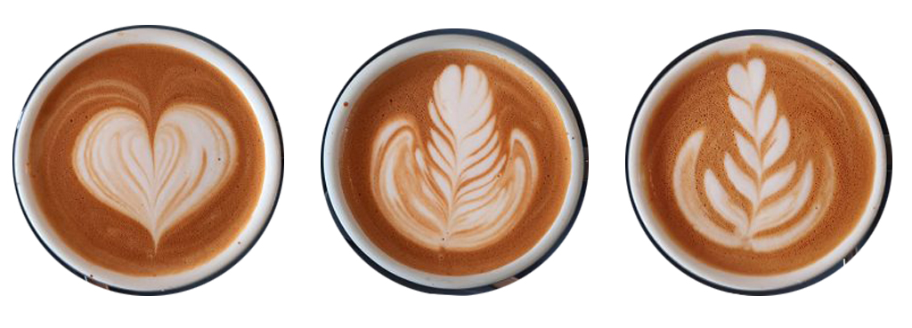 bentuk latte art yang tergolong mudah , ada bentuk hati, tulip, dan rosetta