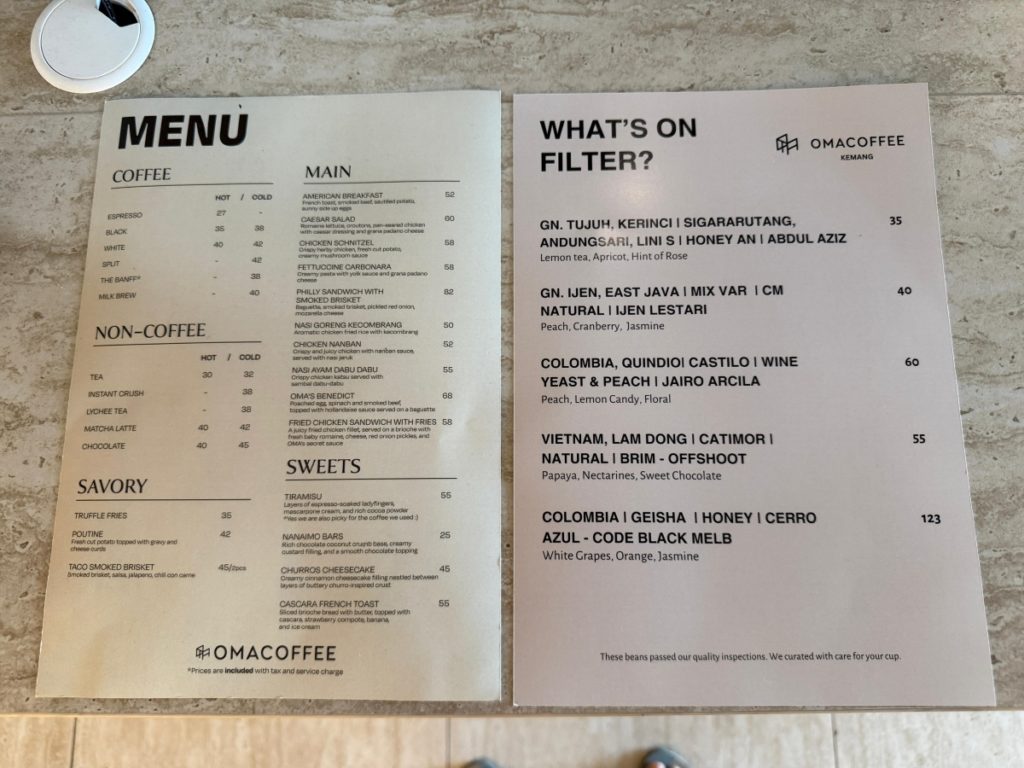 menu oma coffee