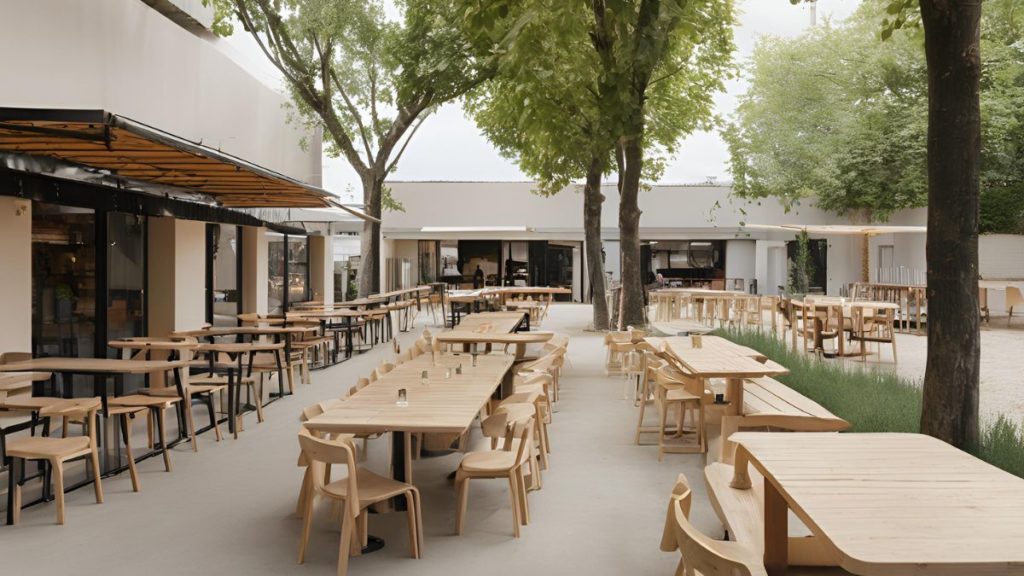 desain kafe outdoor Area Komunal untuk Interaksi Sosial