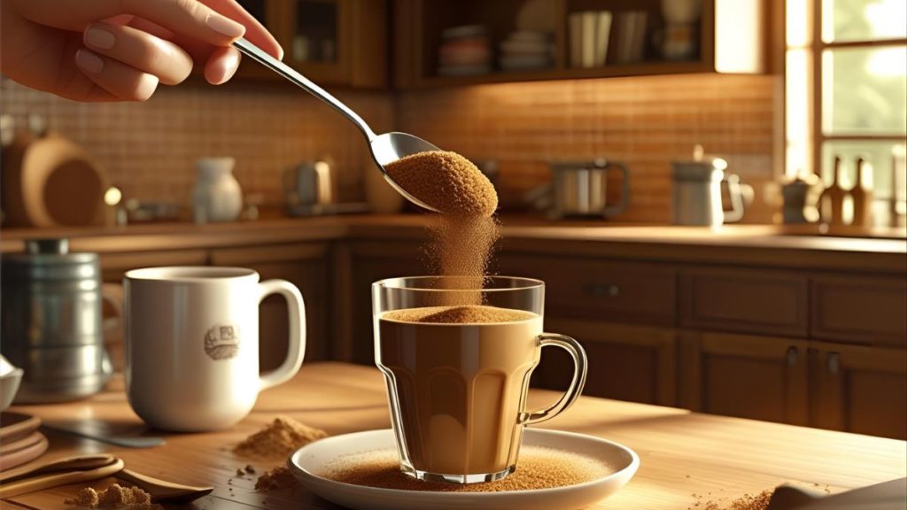 menuang gula aren ke kopi