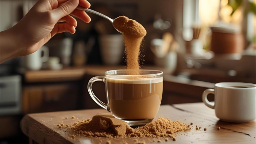 menuang gula aren ke kopi