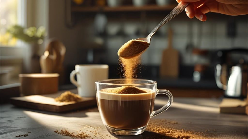 menuang gula aren ke kopi
