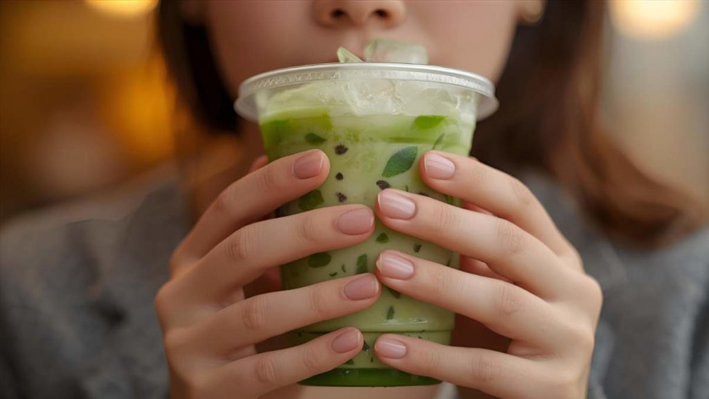 cangkir plastik berisi matcha