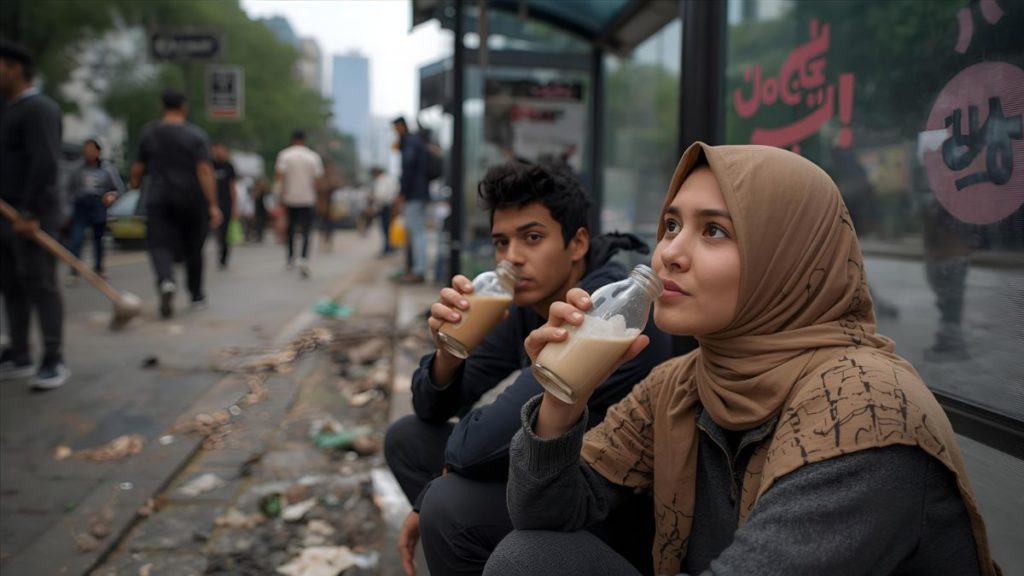 minum kopi susu untuk orang yang perbaiki halte