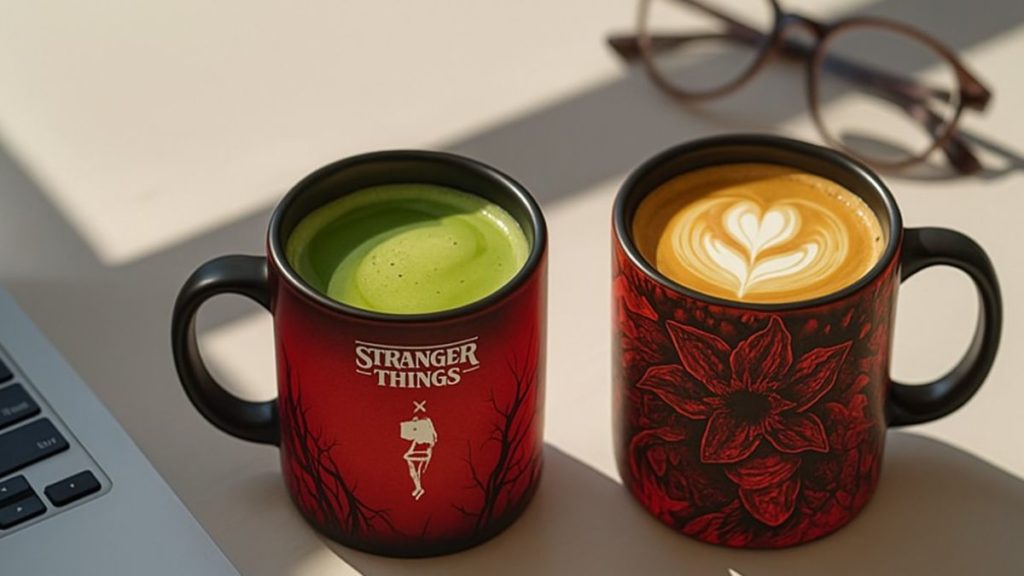 matcha dan kopi dalam mug bialetti