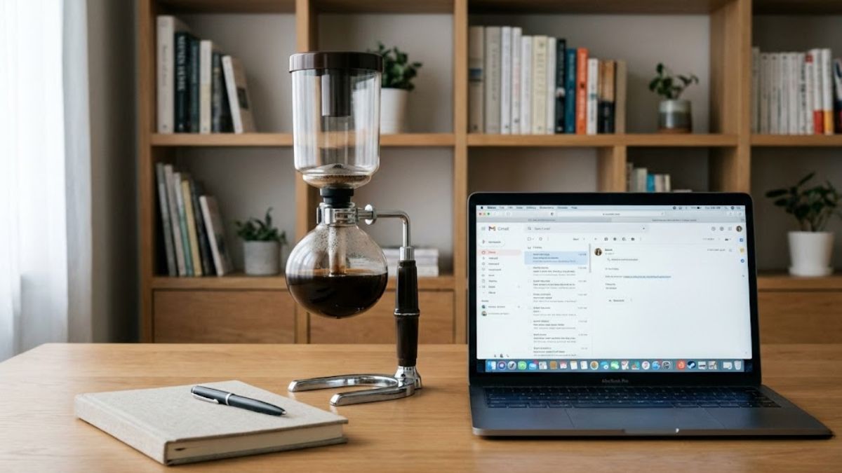 coffee siphon open laptop