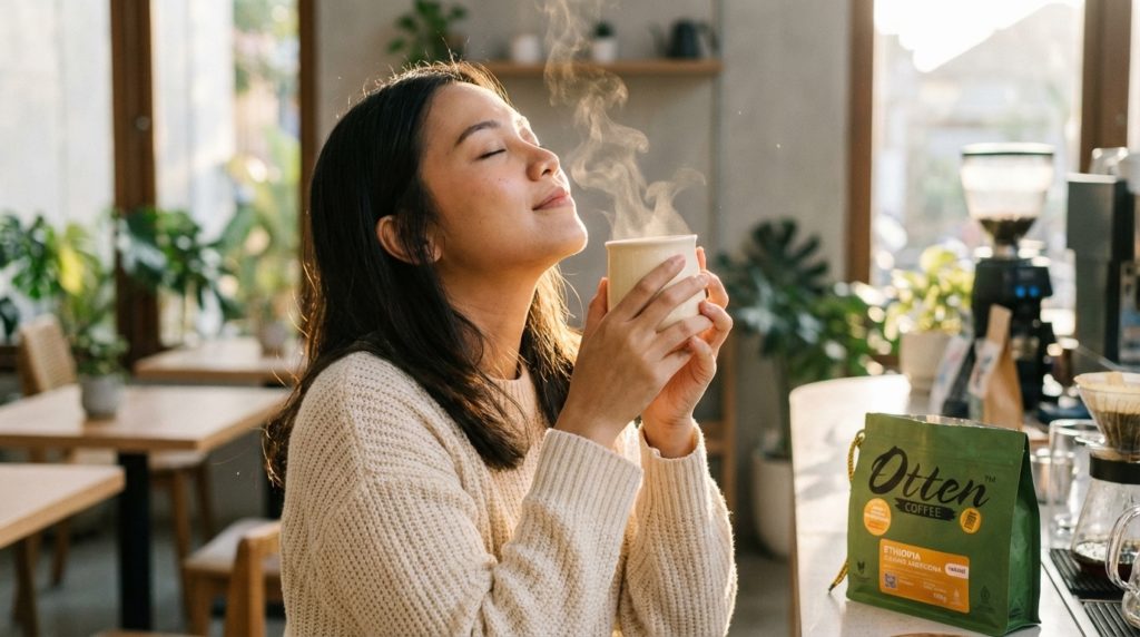 woman aromatic cup