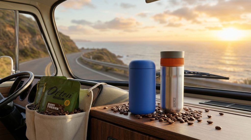 camper van dengan wacaco pipamoka fellow carter mug kopi tubruk