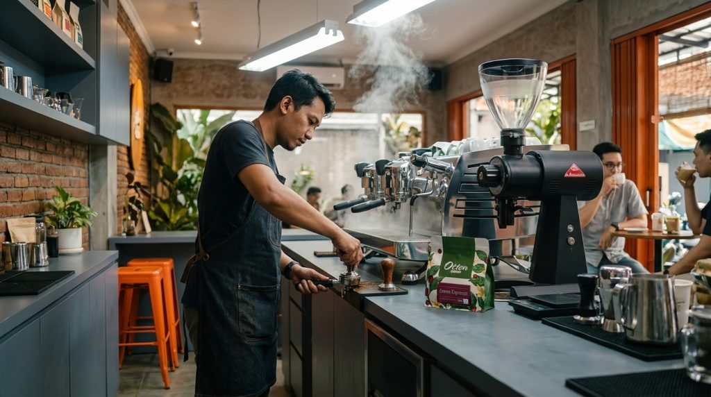 membuat koi dengan mesin espresso kafe