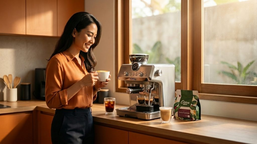 membuat kopi dengan mesin espresso hybrid
