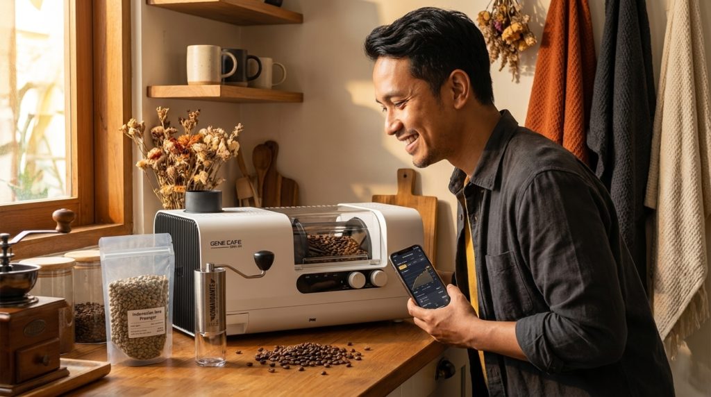 Gene Cafe Coffee Roaster white home brewer