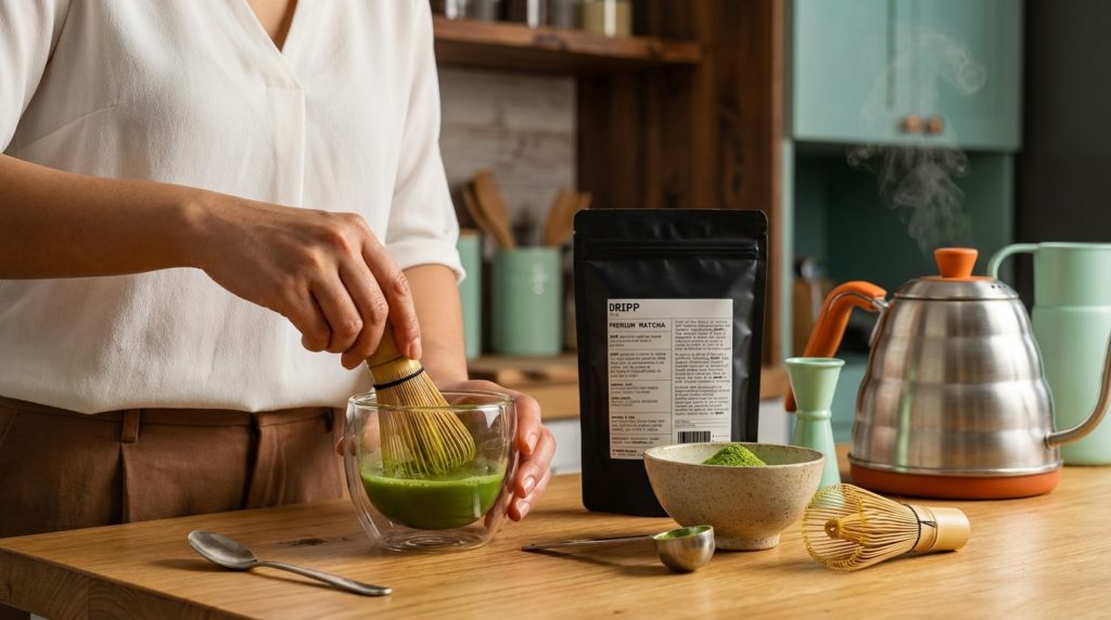 matcha milk di rumah dengan dripp matcha