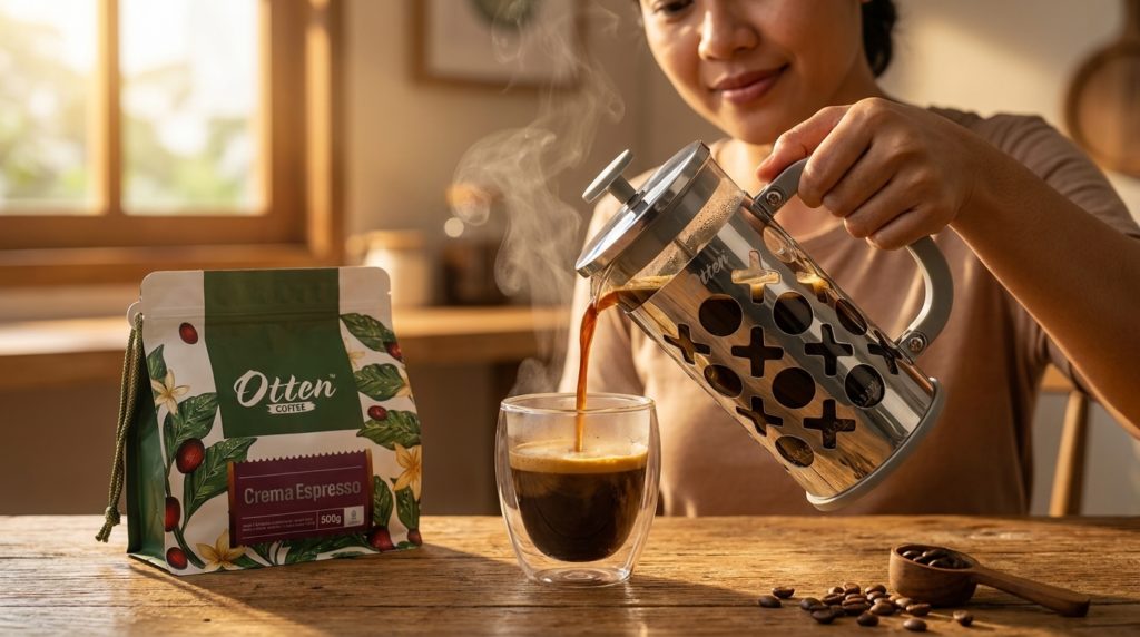 kopi hitam kental dengan french press