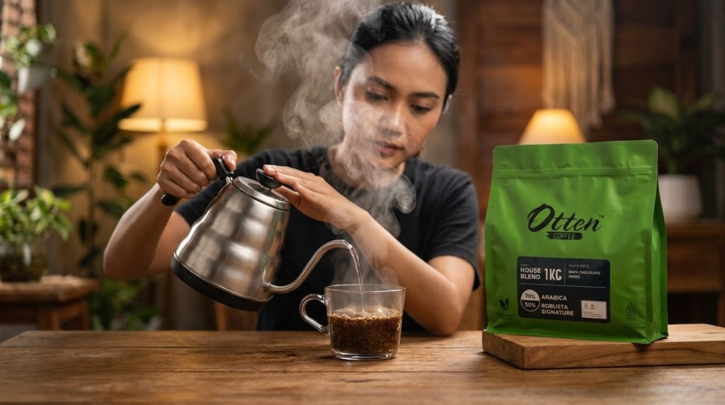 kopi hitam kental dengan metode tubruk
