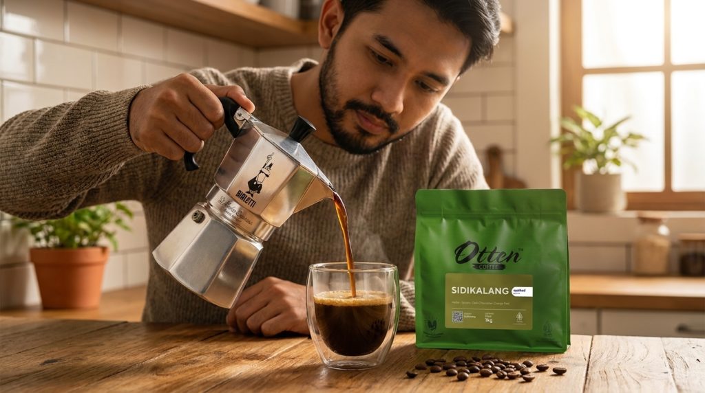 kopi hitam kental dengan mokapot