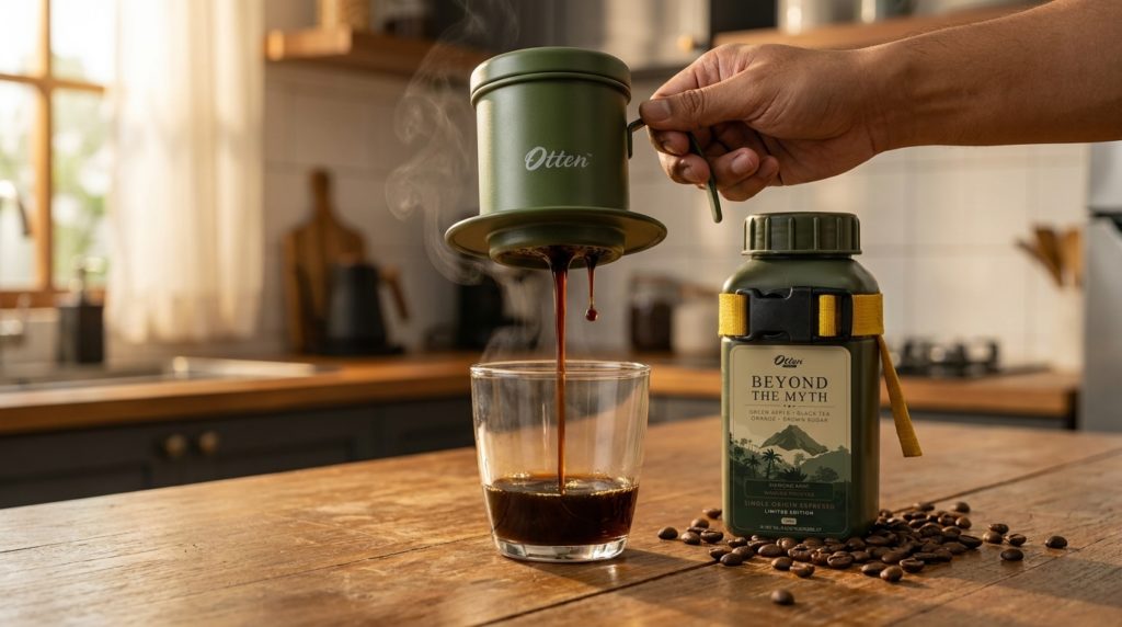 kopi hitam kental dengan vietnam drip