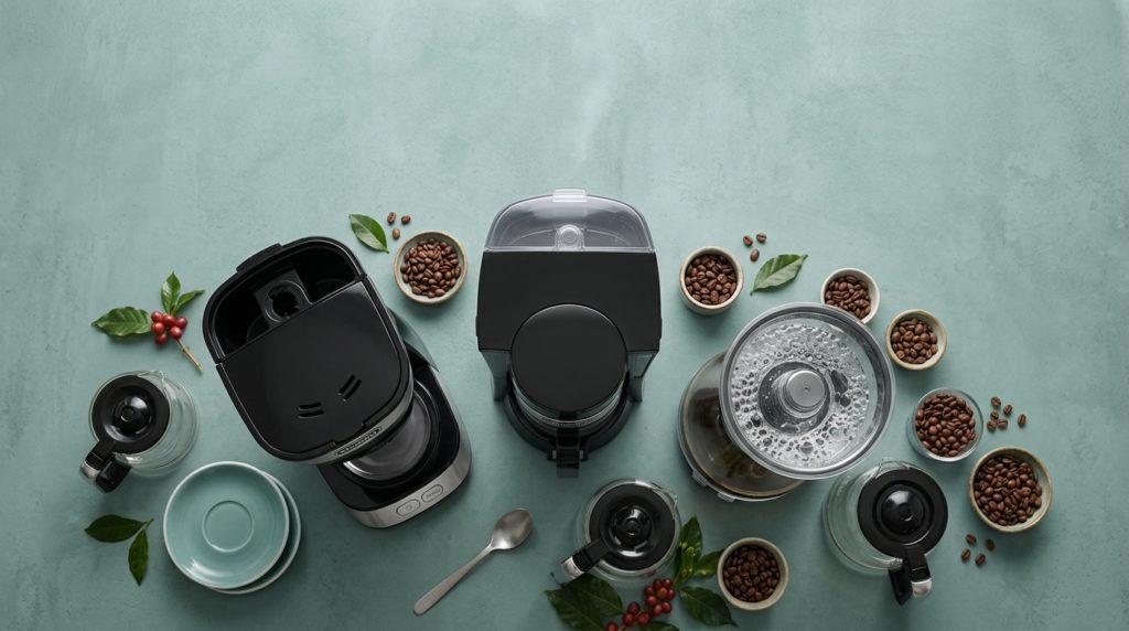 Drip Coffee Maker DeLonghi flatlay