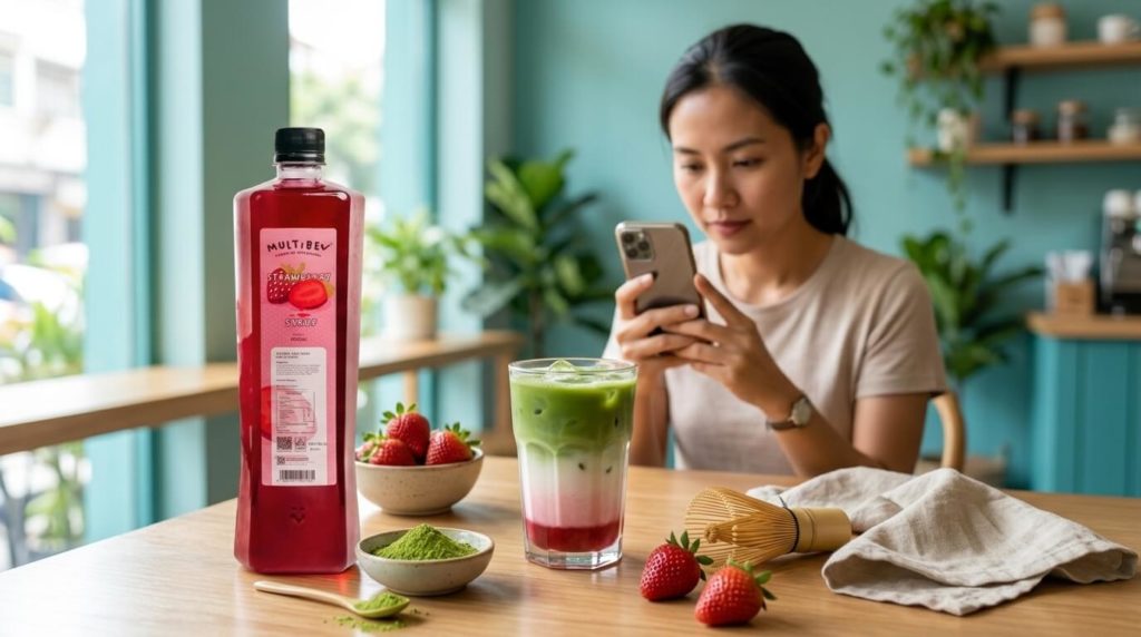 Strawberry Matcha Latte dengan Multibev 1 Liter