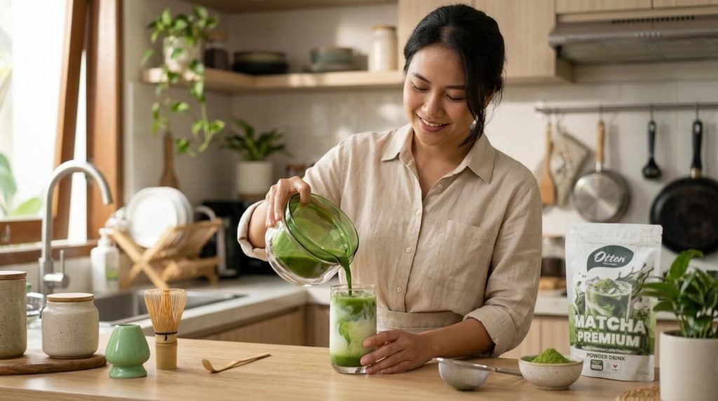 buat matcha latte di rumahan